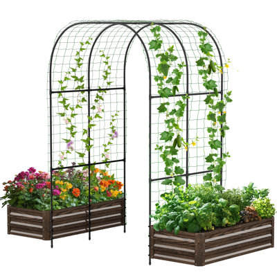 3 In 1 Raised Garden Bed With 87In Tall Arch Trellis For Climbing Plants, Galvanized Planter Box