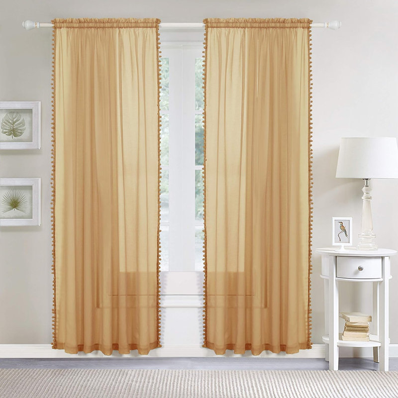 Aeian Semi Sheer Curtain Pair, 60" W x 84" L, Gold