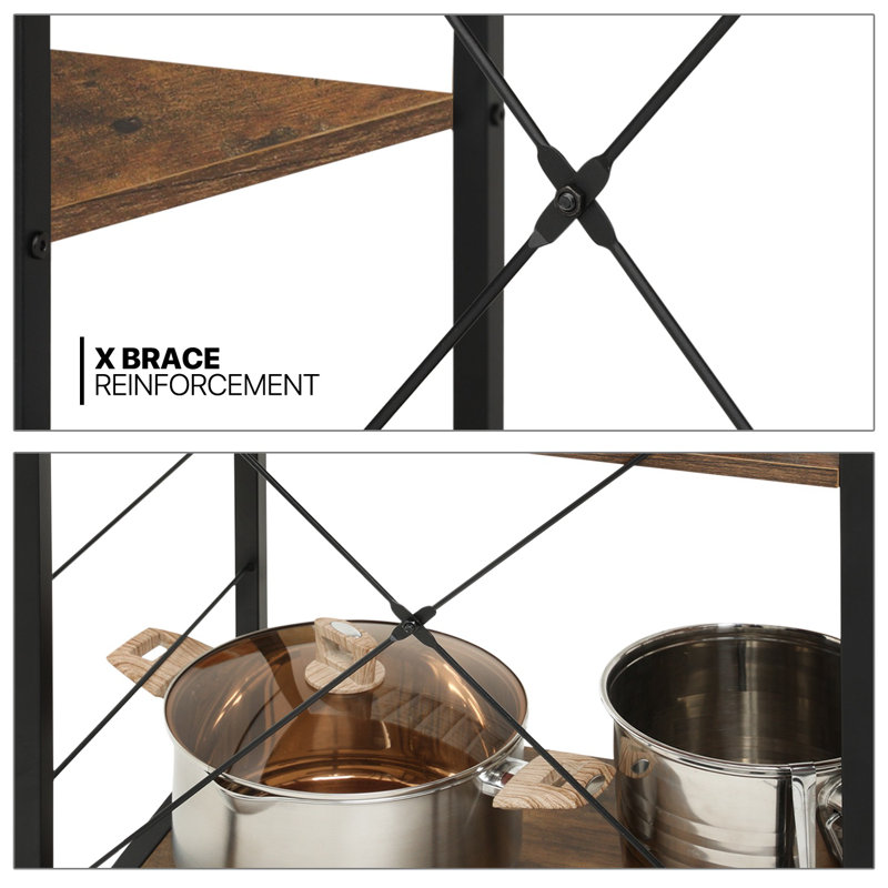 Brown and Black Steel 5-Shelf Kitchen Baker's Rack with Hooks