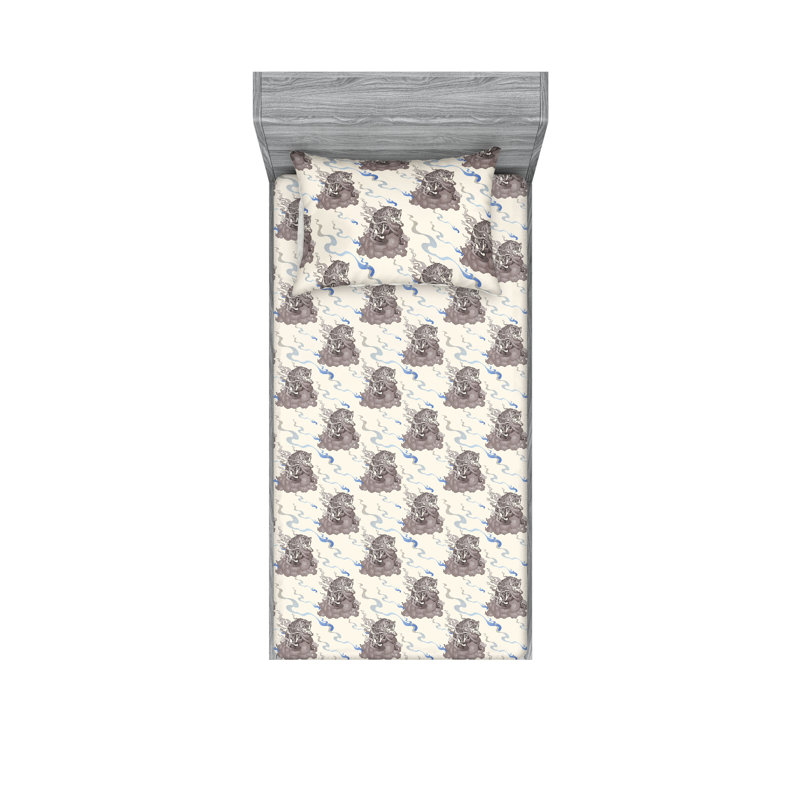 Drap-housse et taies décoratives Ambesonne, Ensemble de draps pour lit simple avec 1 taie d'or