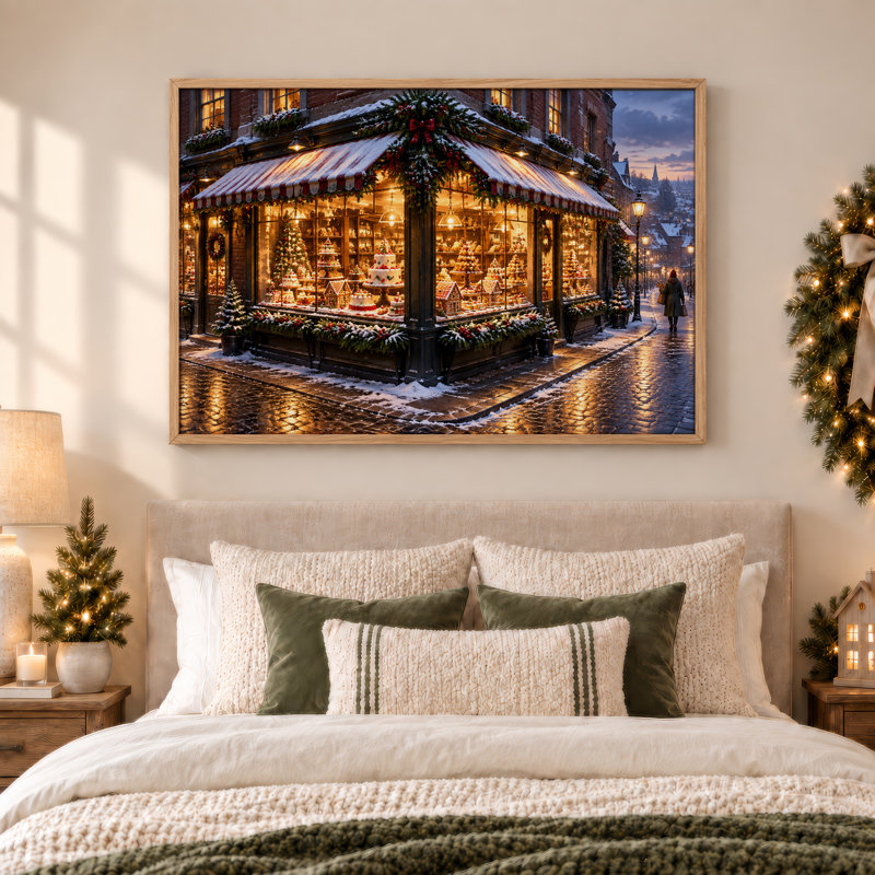 «Winter Bakery Window Art», art mural sur toile de Noël, H 32 po x l 48 po