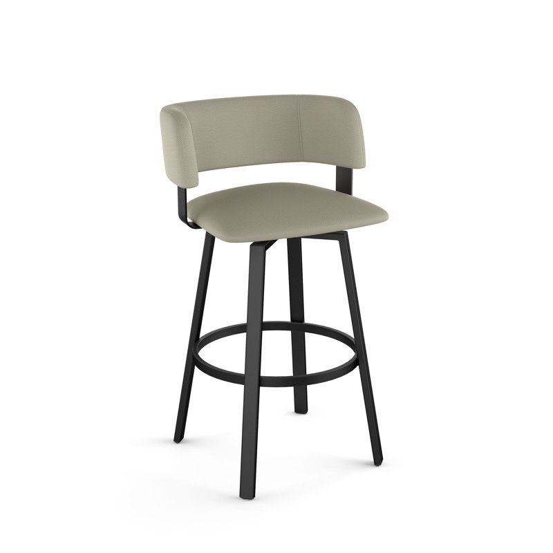 Tabouret de bar et de comptoir pivotant Hillingdon, Similicuir greige, Noir texturé
