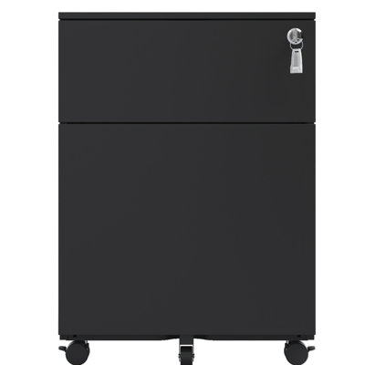 Classeur avec 2 tiroirs, acier, verrouillé, pour légal / lettre / A4 / F4, sophistication de bureau à domicile, tiroirs et serrure noirs, maison / bureau, finition