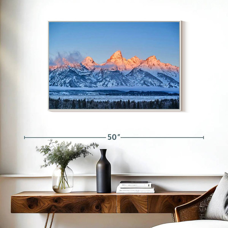 Grand Tetons congelés, Cadre flottant blanc, 37 po x 25 po