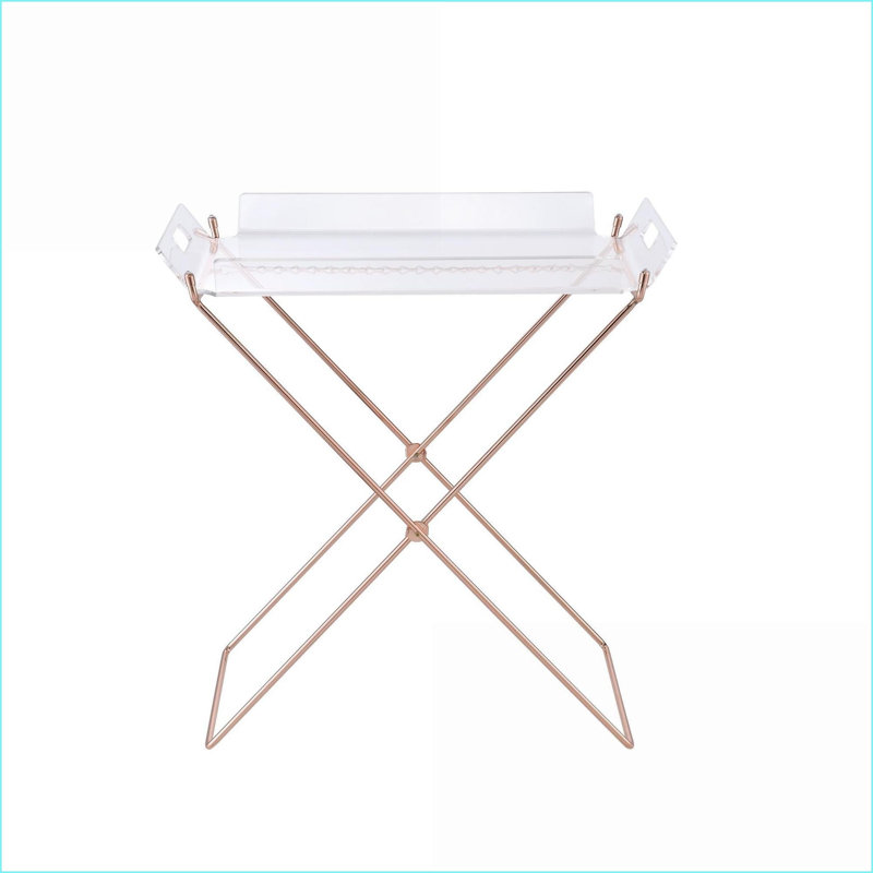Table basse transparente en acrylique avec plateau amovible Cuivre métal X Base, robuste et amp; Facile à nettoyer