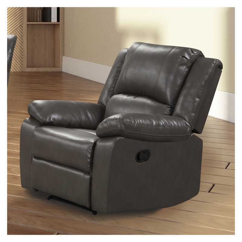 Fauteuil inclinable manuel oscillant Lizzy, accoudoirs, bois massif, cuir gris