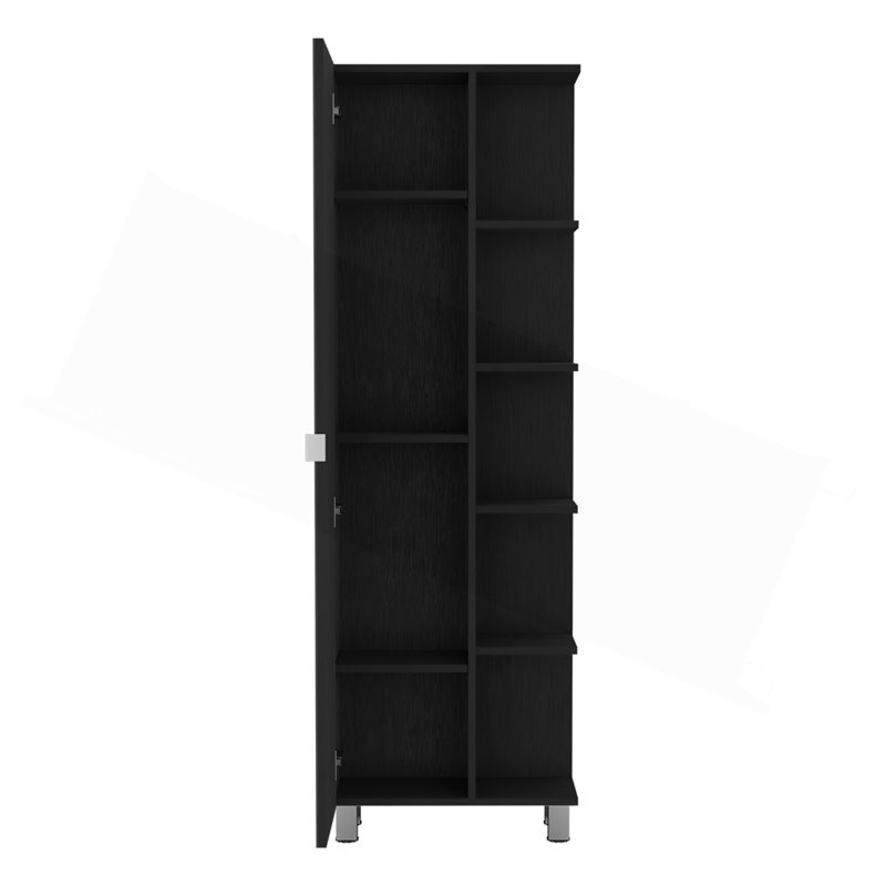 Armoire à linge en miroir, quatre tablettes intérieures, cinq tablettes extérieures