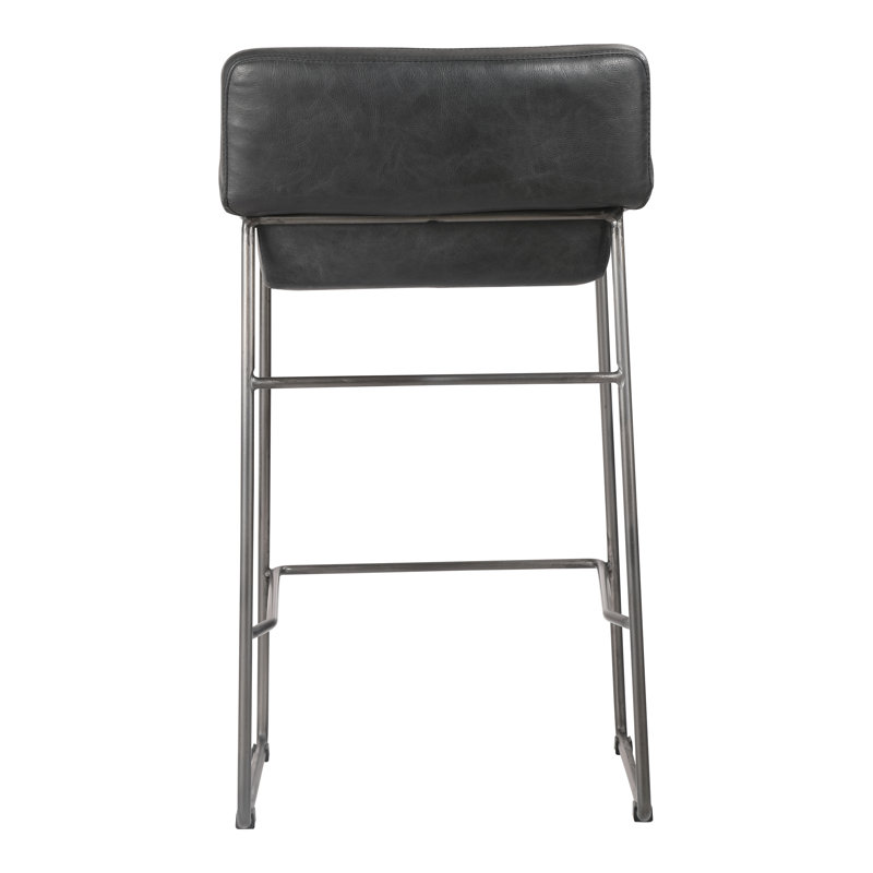 Startlet Bar Stool, Counter Stool (26” Seat Height), Black Genuine Leather