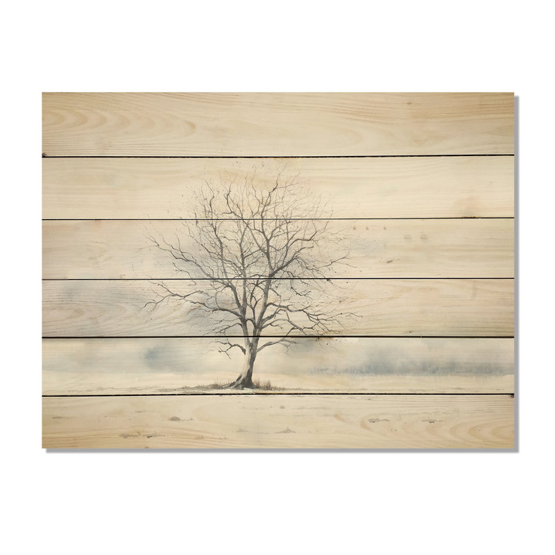 Winters Tree Minimalisme - Art mural en bois sur bois de pin naturel, H 30 po x l 40 po