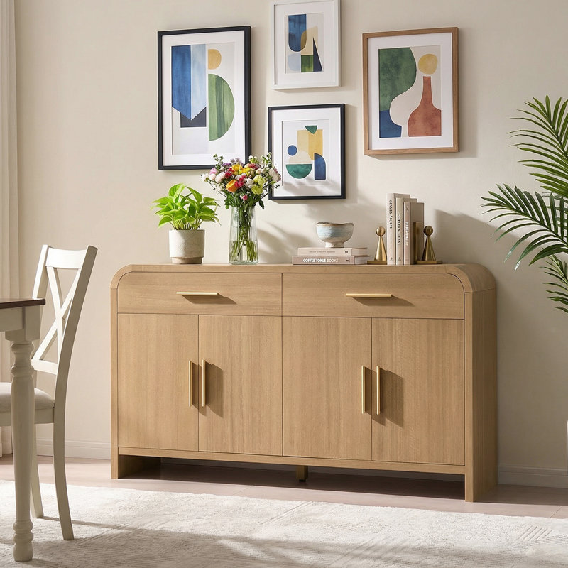 Modern 2-Drawer Arched Cabinet: 3-In-1 Media Console, Sideboard & Dresser, Oak