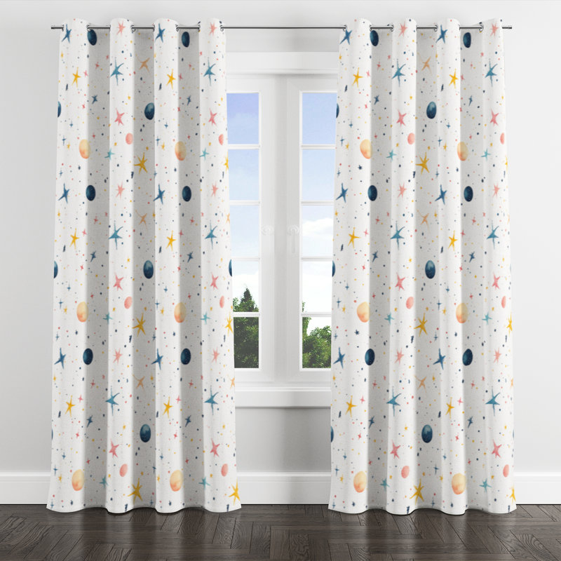 Celestial For Kids Blackout Curtains - Night Sky Tiny Starscape Grommet Curtain - 1 Panel, 52" W x 108" L, Silver Grommets