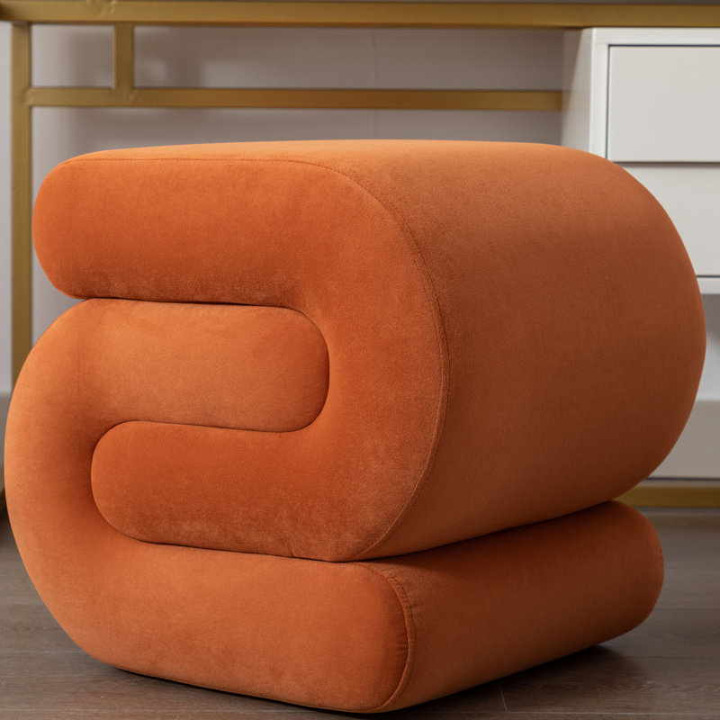 Centerfield Velvet Ottoman, Orange Velvet