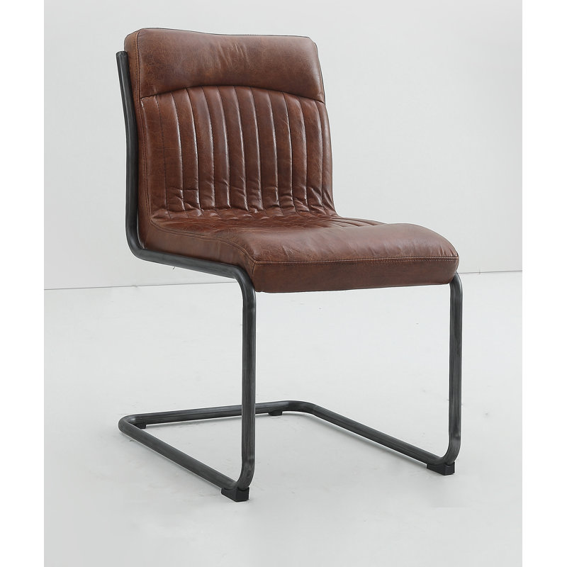 Chaise d’appoint en métal rembourré en cuir Robichaux, Brun Bourbon, Noir
