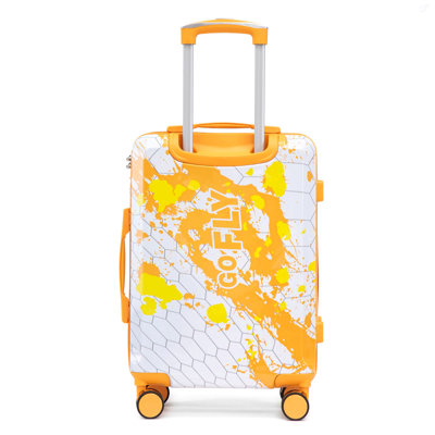 20 Inch PC Spinner Wheel Luggage, Carry on Suitcase, With Printed pattern and Combination Lock (Orange)