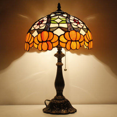 Tiffany Lamp Stained Glass Orange Flower Style Table Lamp Desk Reading Light 12X12X19 Inches with Resin Base Decor Bedroom Living Room