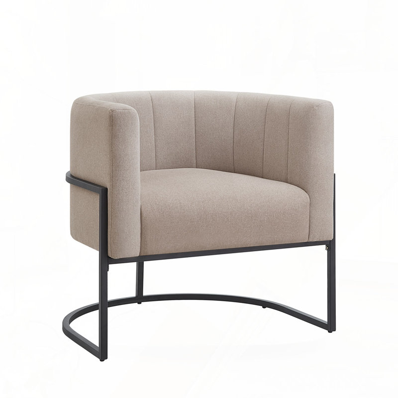 Lanre Upholstered Accent Chair, Khaki Linen/Black