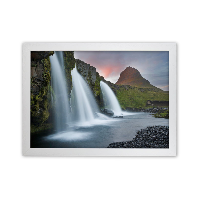 Triple Falls by Karsten Wrobel - Print on Canvas, 46cm H x 63cm W x 3cm D, White Framed