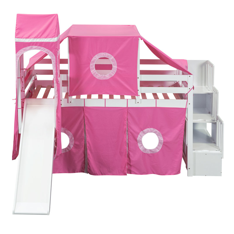 Lit mezzanine simple avec tente et tour, Rose