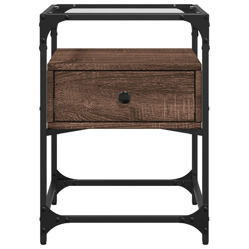 Ahlerich 40cm W Steel Bedside Table, Brown Oak