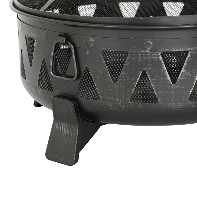 30" Round Steel Wood Burning Smokeless Fire Pit with Fire Tool & Safety Screen Cover – Portable Outdoor Fire Bowl