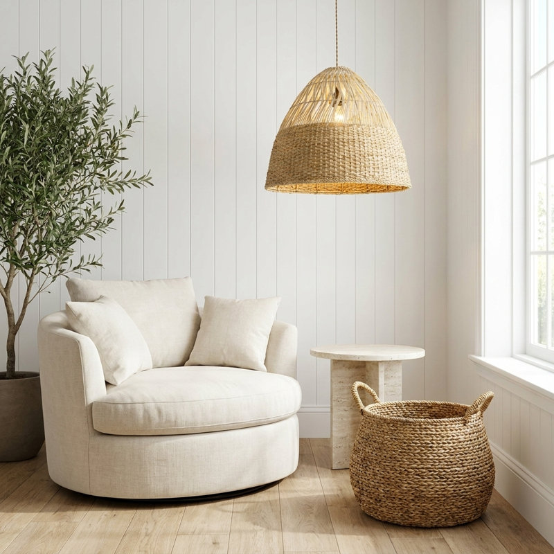 Luminaire suspendu en rotin à double tissage Willa