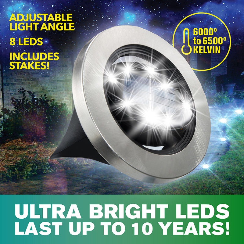Stainless Steel Solar Powered Swivel Pathway LED Disk Lights, 4-Pack
