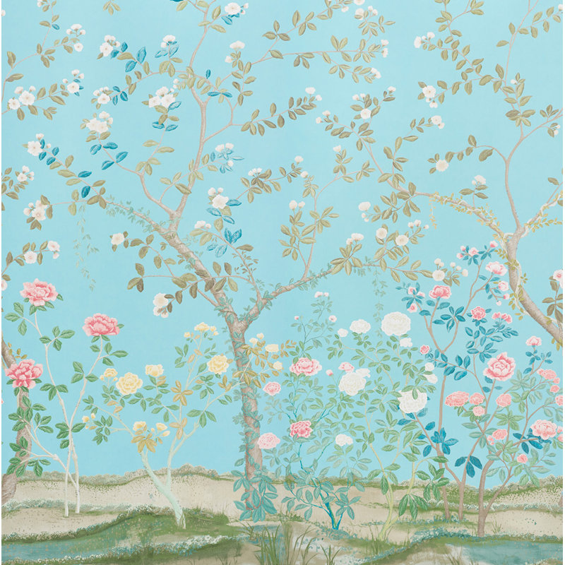 Schumacher x Miles Redd Madame De Pompadour Panel Set, Aqua