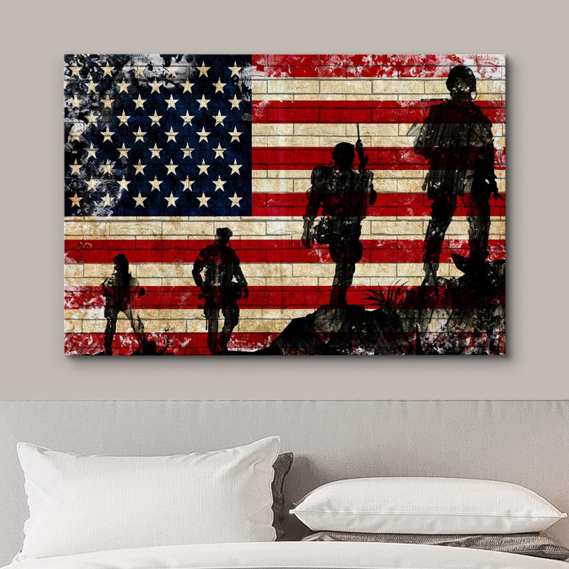 «Vintage Retro Grunge American Army Soldiers» avec impression sur toile, H 12 po x l 18 po x P 1,5 po