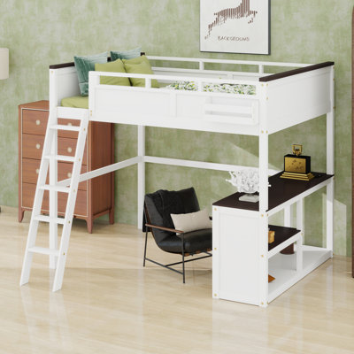 Loft Bed With Integrated Desk, Open Shelving, Hidden Storage Compartment, And Built-In USB Charging Station