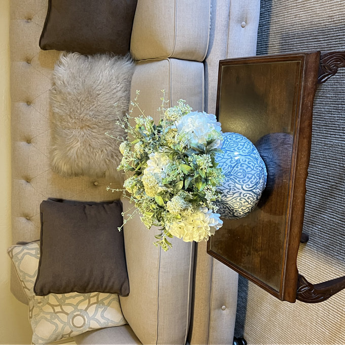 Messerly Hydrangea and Eucalyptus Faux Floral Arrangement - 13"H x 16"H x 16"D