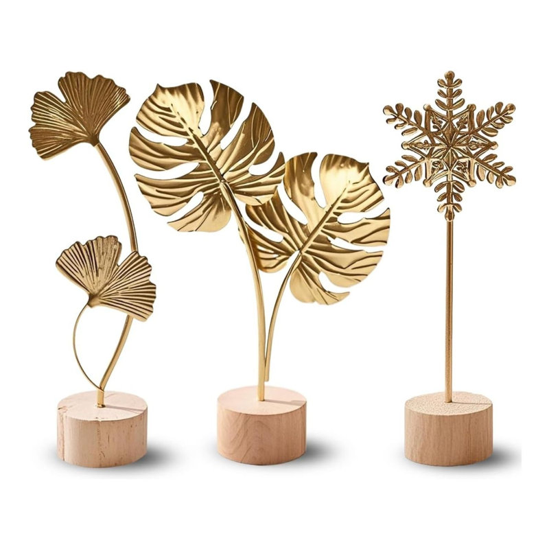 Ensemble de 3 décorations en feuille d'or Monstera Ginkgo