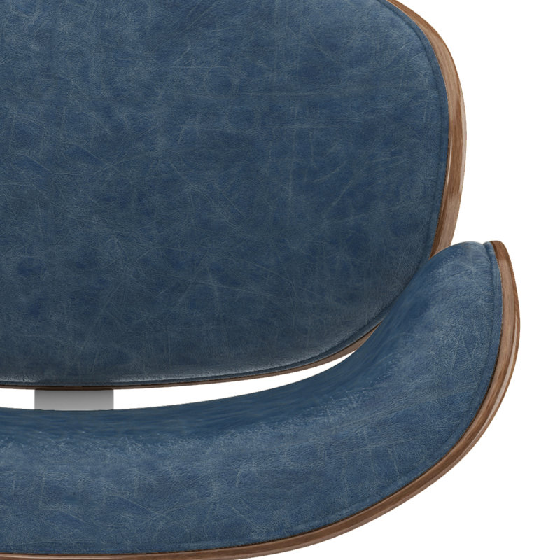 Marana Adjustable Swivel Upholstered Mid-Century Modern Bar Stool with Bentwood Frame, PU Faux Leather-Blue