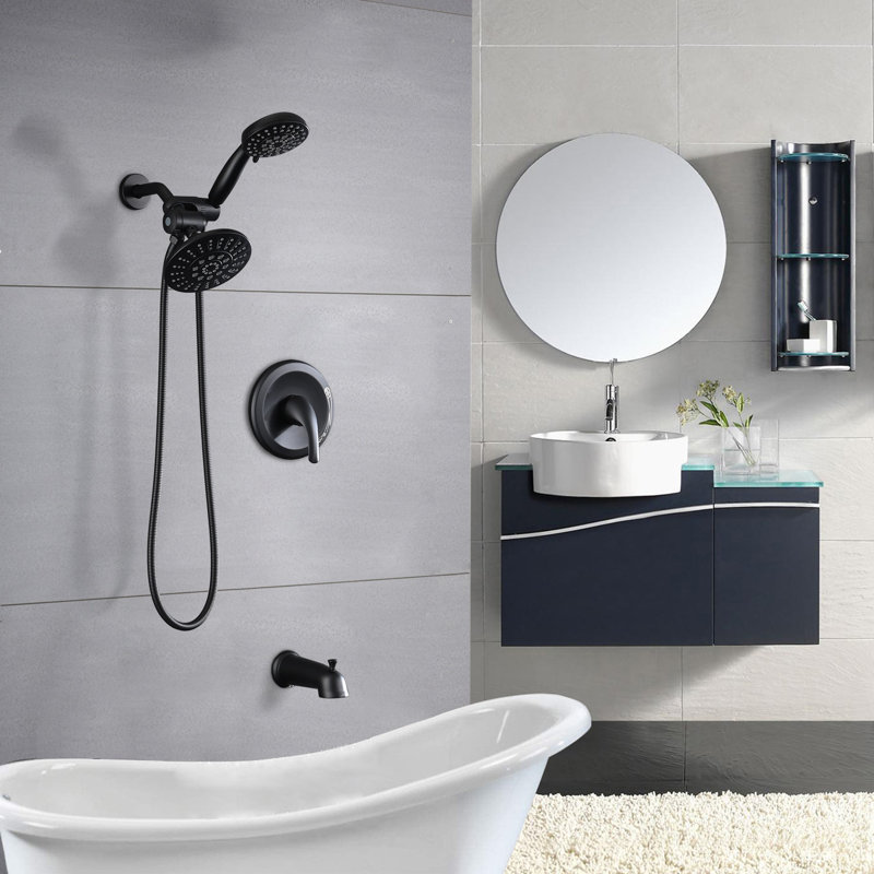 Complete Shower System with Rough in-Valve, Matte Black