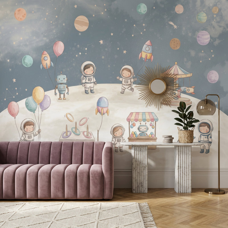 Astronaute, papier peint pour enfants, planètes, étoiles amovibles et constellations, décoration murale, Texturé non collé