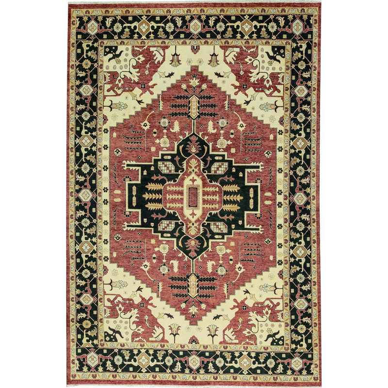 Tapis rouge et noir noué à la main de haute qualité
