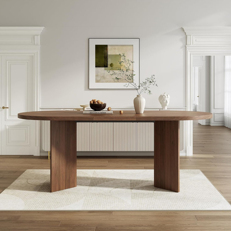 Jaxenor Oval Wood Dining Table 180 x 90 cm for 6-8 People, Modern Kitchen Table with Double Pedestal Base, Large Dining Room Table for Home Apartment, Contemporary Style