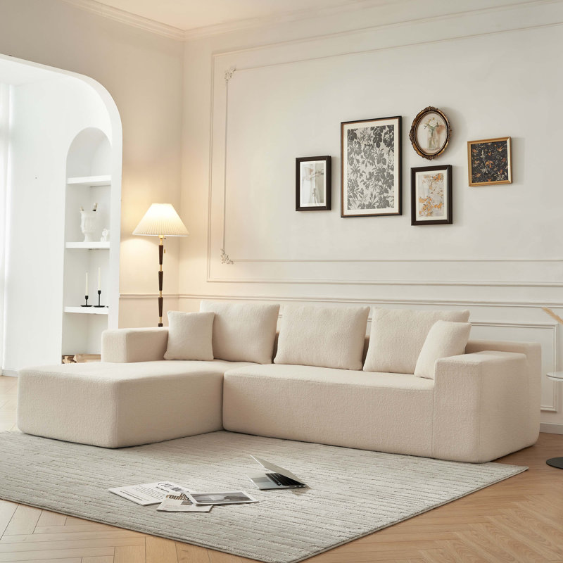 Cotman Boneless 2 - Piece Upholstered Sectional, Beige Sherpa Fabric
