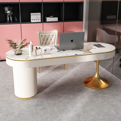 Picture color Curved Stone Executive Desk with drawers desk