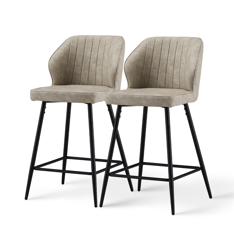 Konate Upholstered Counter Stool with Metal Frame, Beige