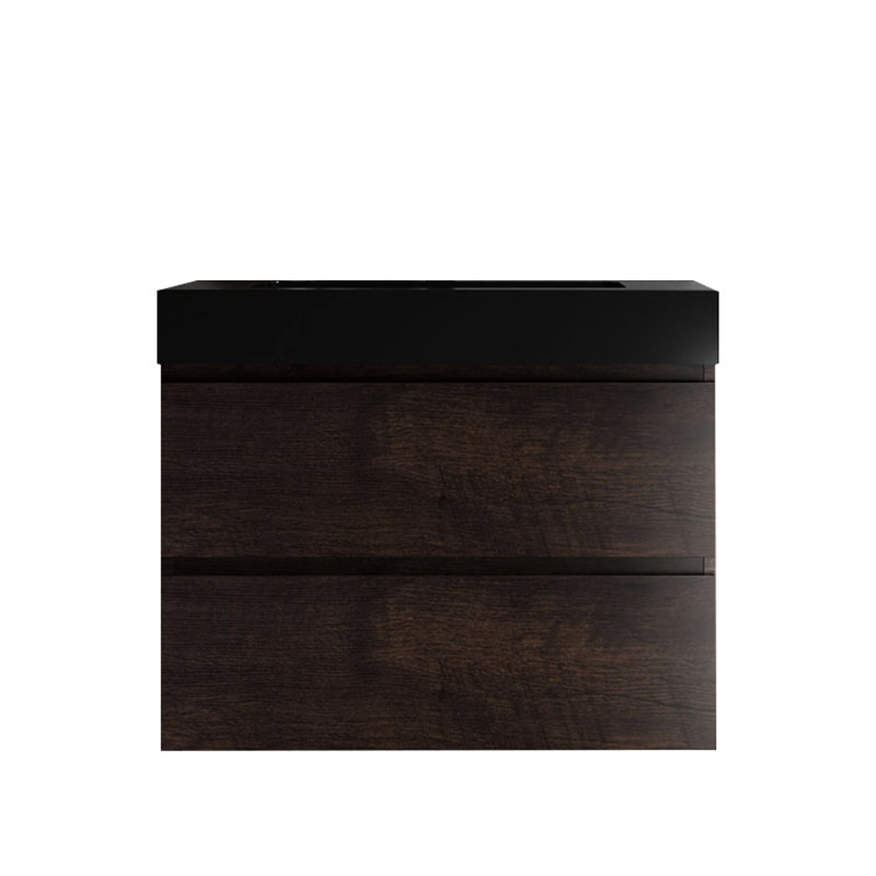 Élégant lavabo intégré en quartz noir mat avec trop-plein pour salle de bain d'ingénierie contemporaine en option
