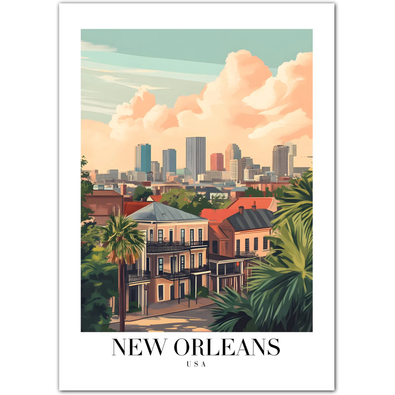 Vibrant New Orleans Art Print – Historic French Quarter in Pastels, 42 cm H x 30 cm W