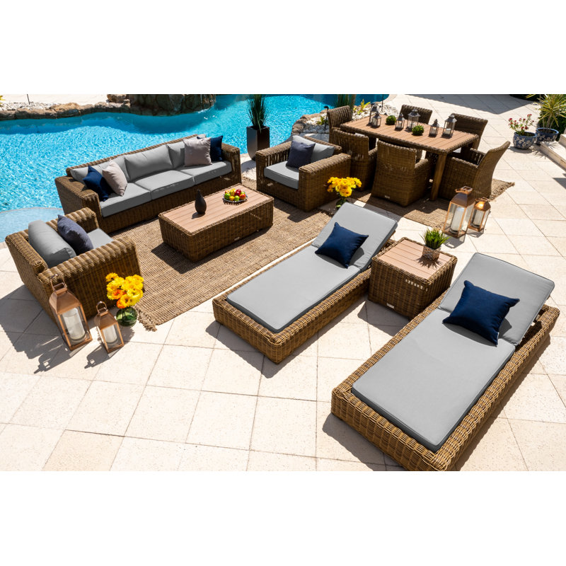 Malmo Collection In Gray 15 - Person Patio Conversation Set with Cushions, Canvas Silver Grey Sunbrella® Canvas, Natural