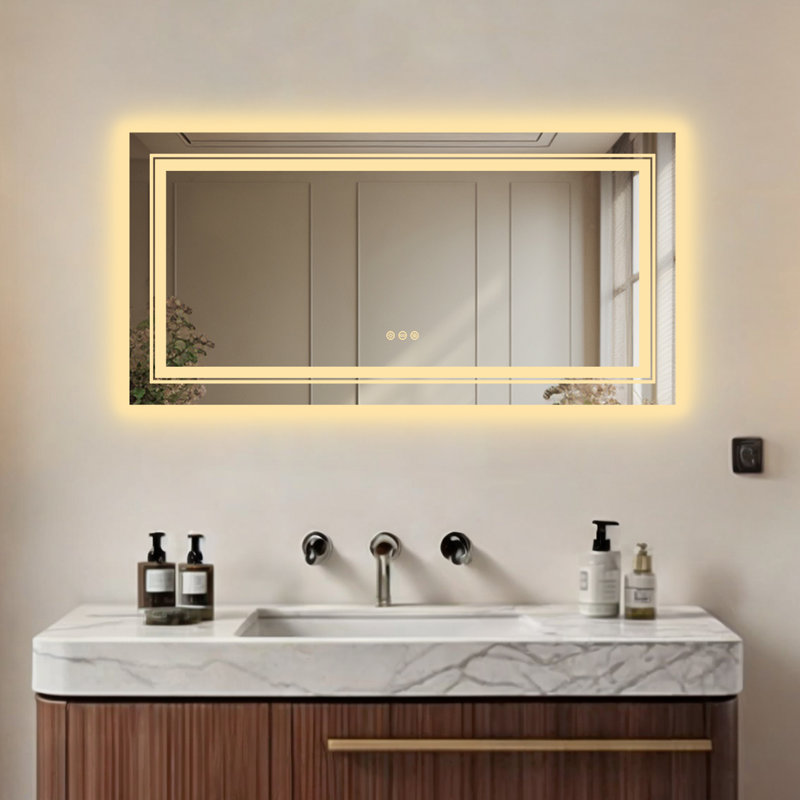 Ashawnti LED Illuminated Bathroom Mirror with Fog-Free Touch Sensor, 50cm H X 100cm W