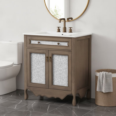 Meuble-lavabo de 76 cm avec lavabo en céramique de style antique
