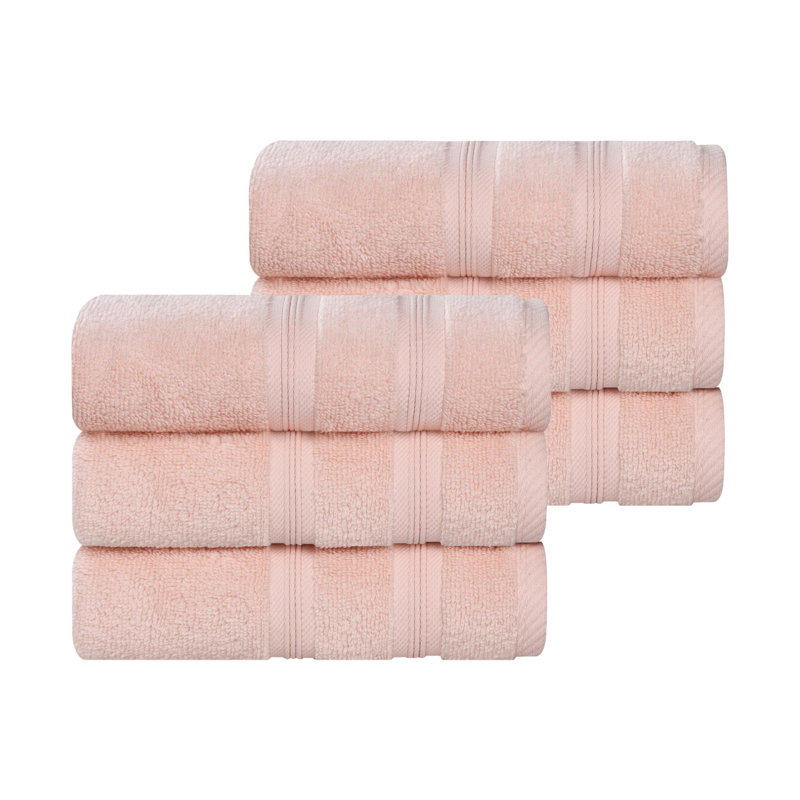  Smart Quick-Dry Zero Twist Cotton Hand Towels, Set Of 6, Peach