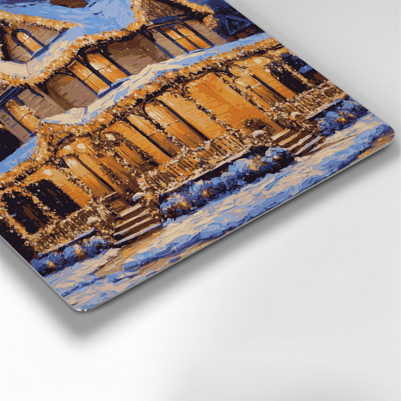 «Christmas Twinkling lumières sur une maison», art mural en métal brun, 12" H x 12" W