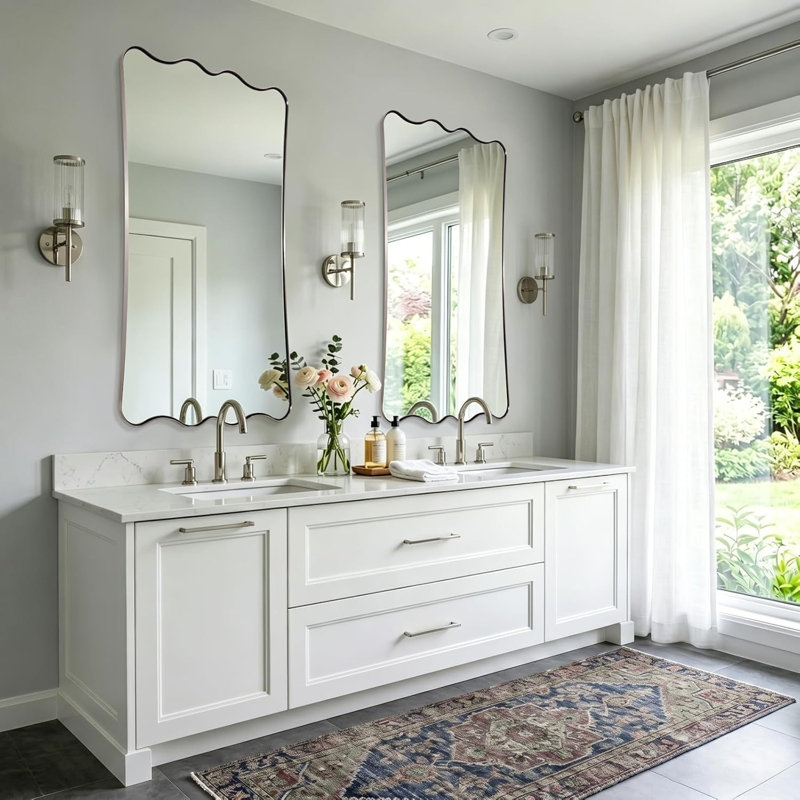 Miroir de salle de bain Contemporary Cadre en acier inoxydable, 40" x 24", Nickel brossé