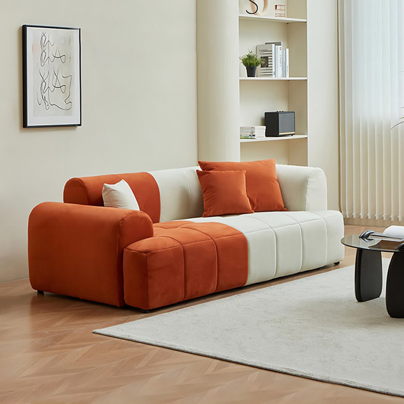 Canapé modulaire en velours blanc, Blanc / orange, H 25,59 po x l 70,87 po x P 39,37 po