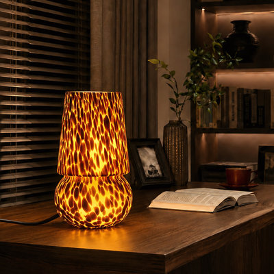 9.8" Handcrafted Speckled Glass Table Lamp with Stepless Dimmer, UL‑Listed Artistic Accent Light for Bedroom, Living Room, Study Room or Home Office