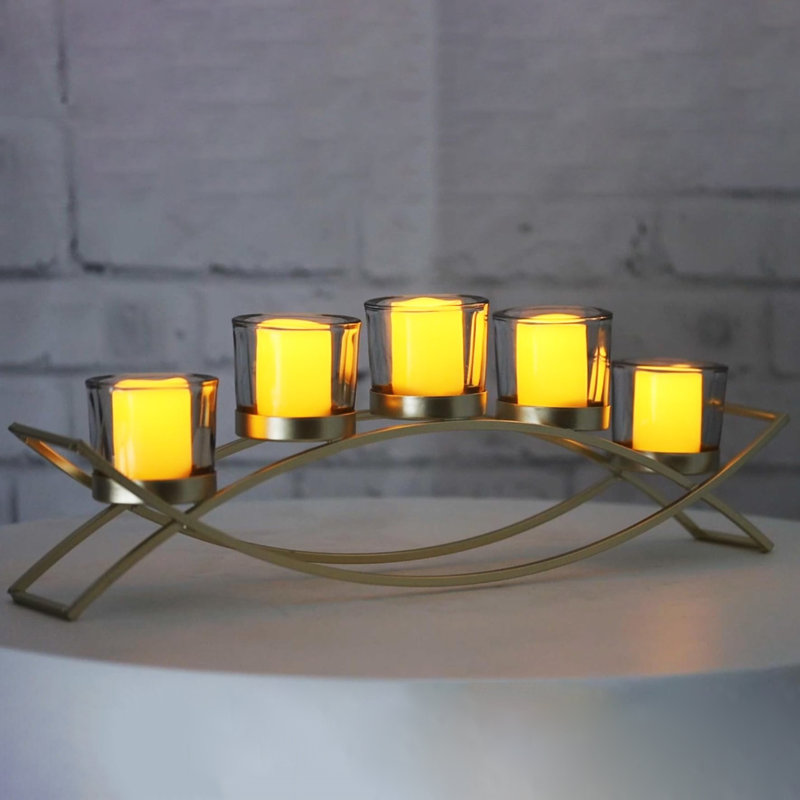 Modern 5-cup Candle Holder For Home Decor, Gold/Clear